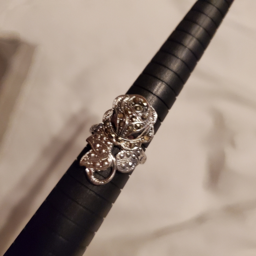 Silver Crystal Rose Statement Ring - image 4